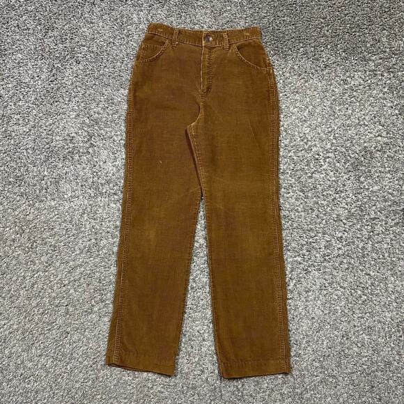 Vintage 60s Corduroy Pants 26x29 Size 9 Sears Western Boho Hippie Juniors Brown - Picture 2 of 14
